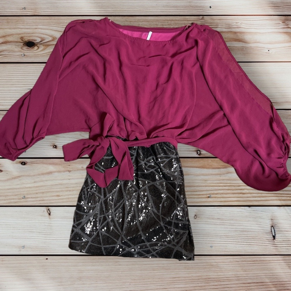NWOT Purple Black Sequin Blouse Mini Dress Size Medium